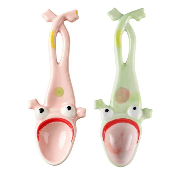 Ruanlalo 1/2Pcs Ugly Big Mouth Frog Ceramic Spoon Long Leg Frog Spoon Mixing Tool Humorous Kitchen Tabletop Accessory