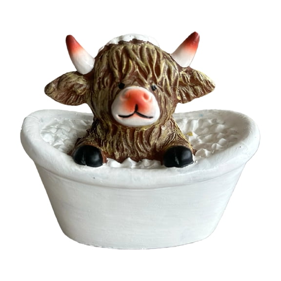 Ruanlalo 1/3Pcs Bathroom Highland Cow Figurine Bathing Reading Book Toilet Paper Highland Cattle Resin Statue Sculpture Decoration Ornament Calf Lovers Gifts