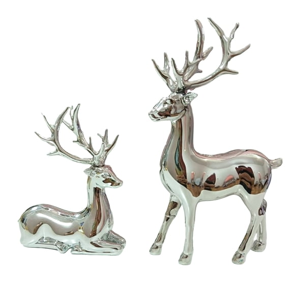 Ruanlalo 1 Pair Christmas Electroplating Golden Reindeer Statue Standing Sitting Elk Figurine Deer Sculpture Home Office Desktop Decoration Ornament