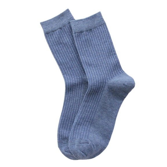 Ruanlalo 1 Pair Men Solid Color Breathable Cotton Ribbed Elastic Middle Tube Crew Socks Dark Blue