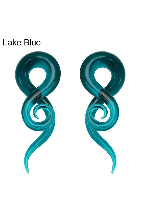 1 Pair Unisex Glass Twisted Snail Ear Gauges Hangers Plugs Stretchers Expanders Lake Blue 10