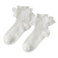 thumbnail image 1 of Ruanlalo 1 Pair Women Socks Lolita Ruffle Lace Decor Thin High Elasticity Anti-slip Soft Breathable Solid Color Sweat Absorption No Odor Dance Socks, 1 of 6