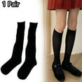thumbnail image 1 of Ruanlalo 1 Pair Women Winter Long Socks Knitting Calf Socks Solid Color Japanese Style Warm Elastic Anti-slip School Girl Socks Stockings -One Size,Black, 1 of 6