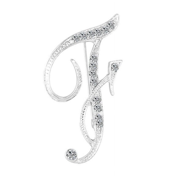 Ruanlalo 1 Pc Fashion Unisex Rhinestone English Letters Alphabet A-Z Brooch Pin Ornament Silver F