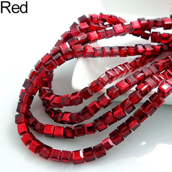 Ruanlalo 100 Pcs Cube Crystal Rhinestone Loose Spacer 4mm Beads DIY Jewelry Findings Red