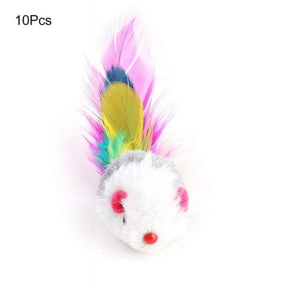 Ruanlalo 10Pcs/Lot Soft Fleece False Mouse Cat Toys Colorful Feather Funny Playing Mice