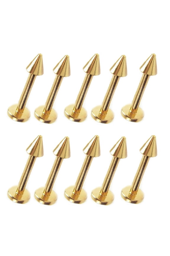 10Pcs Unisex Punk 16G Stainless Steel Labret Lip Rings Spike Studs Piercing Bars Golden