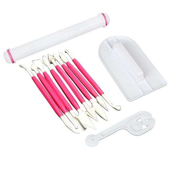 Ruanlalo 11 Pcs Sugarcraft Fondant Smoother Cutter Embosser Baking Rolling Tool Kit Set Rose Red