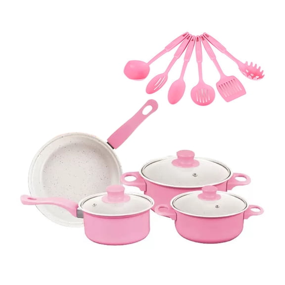 Ruanlalo 13Pcs Cookware Set Non-Stick Iron Pots And Pans with Comfortable Handles Clear Glass Lids Large Capacity Cooking Utensils for Home