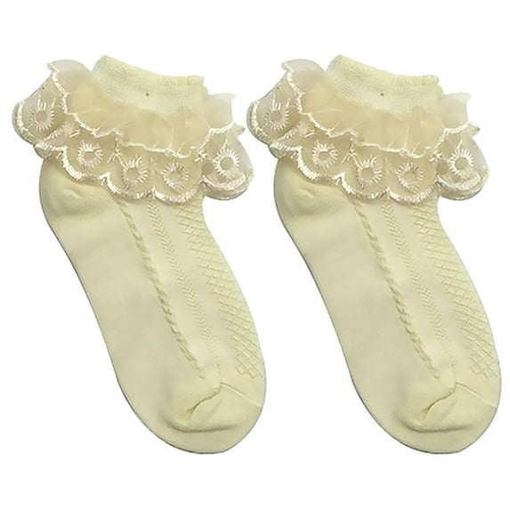 Ruanlalo 1Pair Socks Solid Color Anti-skid Cotton Baby Girls Lace Socks for Dancing Yellow S