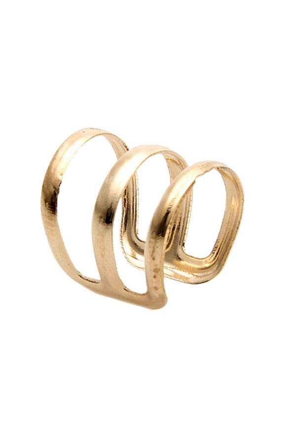 1Pc Ear Clip Cuff Simple Dual Use Women Adjustable 3-ring Hollow Finger Ring for Shopping Travel Golden