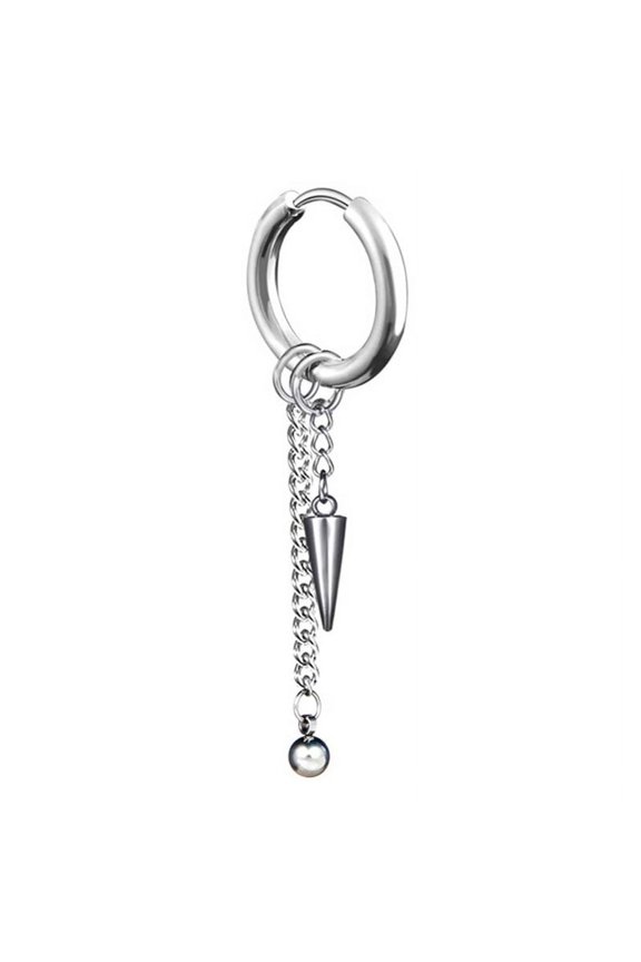 1Pc Men Fashion Long Chain Ear Piercing Loop Clip Hoop Earring Jewelry Gift Steel Color 1