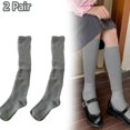 thumbnail image 1 of Ruanlalo 2 Pair Women Winter Long Socks Knitting Calf Socks Solid Color Japanese Style Warm Elastic Anti-slip School Girl Socks Stockings -Grey,One Size, 1 of 6