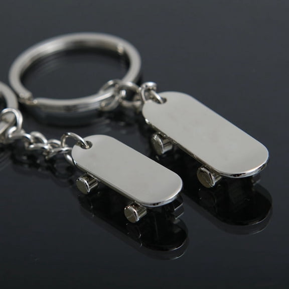 Ruanlalo 2 Pcs Lovely Mini Skateboard Couple Keychain Bag Pouch Key Ring Decoration Gift Silver