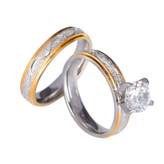 Ruanlalo 2 Pcs Men Women Creative CZ Inlaid Wedding Bands Lover\'s Ring Set Bridal Jewelry US 6