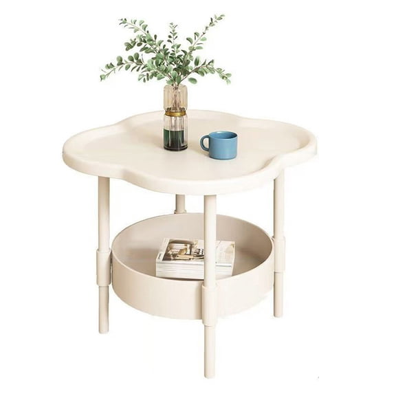 Ruanlalo 2-Tier Flower Shaped Side Table with Open Storage Shelf Multifunctional Nightstands Living Room Bedroom Office Sofa Couch Bedside Coffee Table