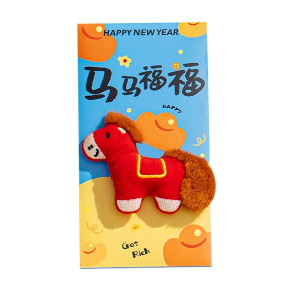Ruanlalo 2026 Fluffy Plush Red Envelope for Chinese New Year Horse Pattern Zodiac Money Pockets Cartoon Holiday Cash Gift Bag for Kids