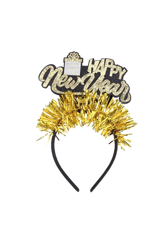 Ruanlalo 2026 New Year Headband with Number Logo Black Golden Sequin Design Streamer Decorated Hair Hoop Team Unity Prop
