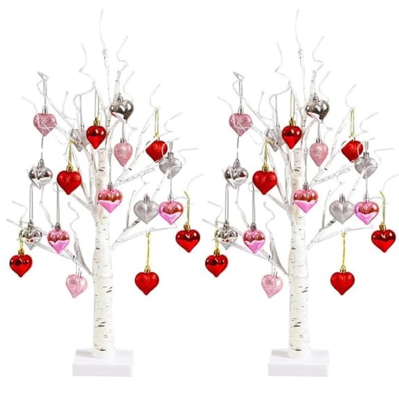 Ruanlalo 25" Valentine's Day LED Lighted Birch Tree 24 LEDs Artificial Tree Light with Heart Ornaments Romantic Tabletop Decoration for Home Indoor Table Decor
