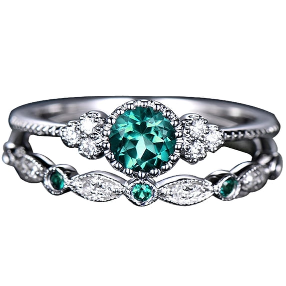 Ruanlalo 2Pcs Finger Jewelry Dual Type Non-allergic Durable Fashion Cycle Ring for Gift Green US 10