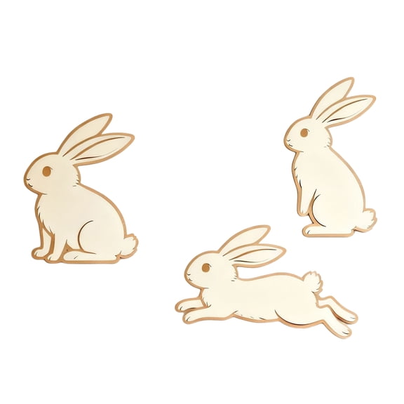 Ruanlalo 3 Pcs Cute Bunny Wall Decal Cartoon Easter Rabbit Wall Sticker Wooden Murals Rabbit Wall Art for Living Room Playroom Bedroom Decor