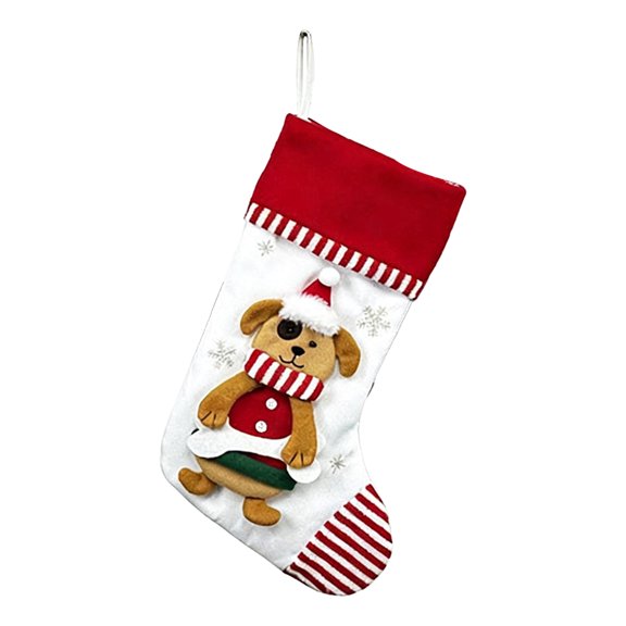 Ruanlalo 3D Christmas Stocking Santa Snowman Reindeer Cat Dog Pattern Traditional Holiday Hanging Stocking Fireplace Decor