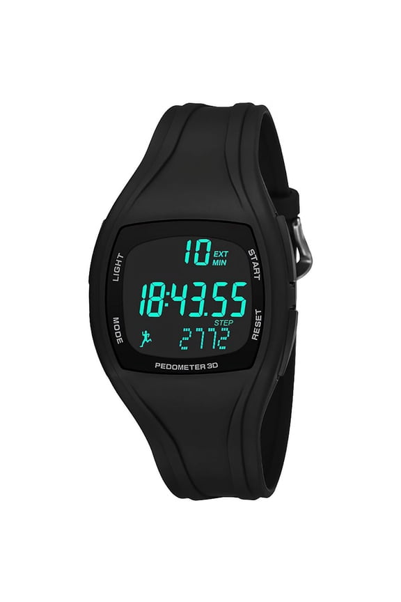 3D Pedometer Alarm Chronograph Multifunction Men Digital Wrist Watch Waterproof Black