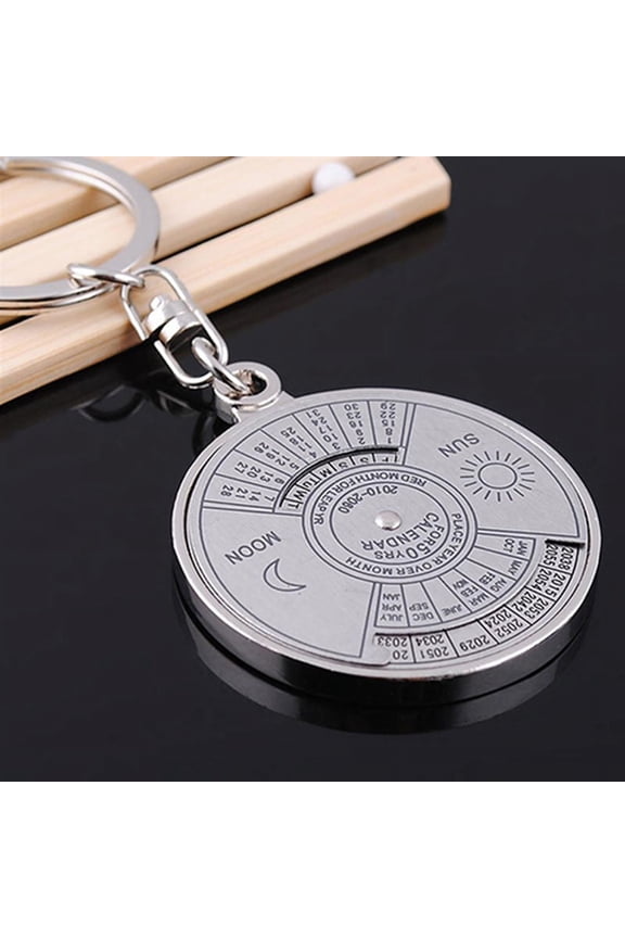 50 Years Perpetual Calendar Keyring Keychain Silver Alloy Key Chain Ring Keyfob