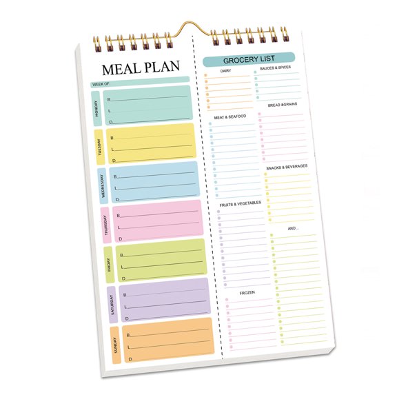 Ruanlalo 52-Week Tear-Off Meal Planner Pad Spiral Bound Detachable Shopping List Undated Menu Planning Notepad for Kitchen
