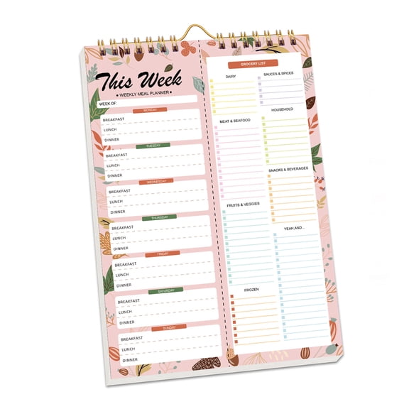 Ruanlalo 52-Week Tear-Off Meal Planner Pad Spiral Bound Detachable Shopping List Undated Menu Planning Notepad for Kitchen