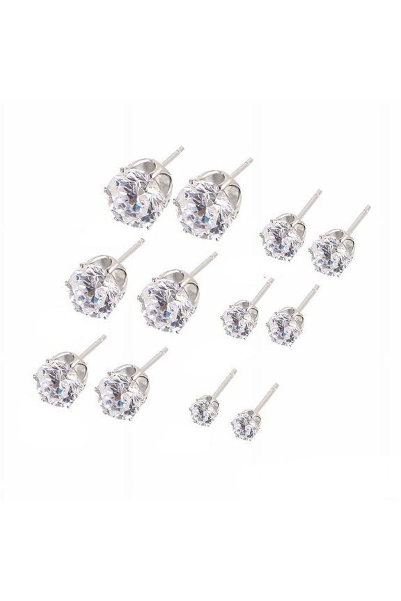 6Pairs Women Jewelry Round Cubic Zirconia CZ Crown Ear Stud Earrings Xmas Gift