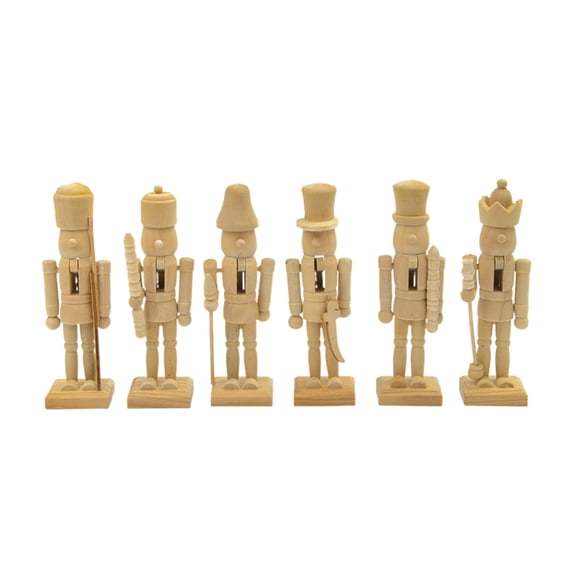 Ruanlalo 6Pcs Unpainted Nutcracker Blanks 12.5CM Wooden DIY Craft for Painting Christmas Ornament Making Kit Parent-child Art Project Supplies