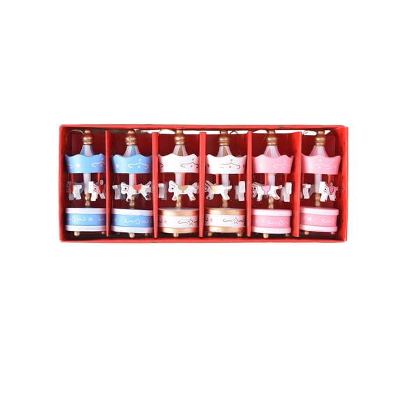 Ruanlalo 6Pcs Wooden Carousel Christmas Ornament Xmas Tree Hand-painted Merry-Go-Round Hanging Decoration Home Office Holiday Party Pendant