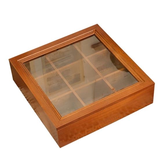 Ruanlalo 9-Compartment Wooden Storage Box Rock Collection Box with Clear Acrylic Lid Retro Storage Case for Jewelry Crystals And Small Collectibles