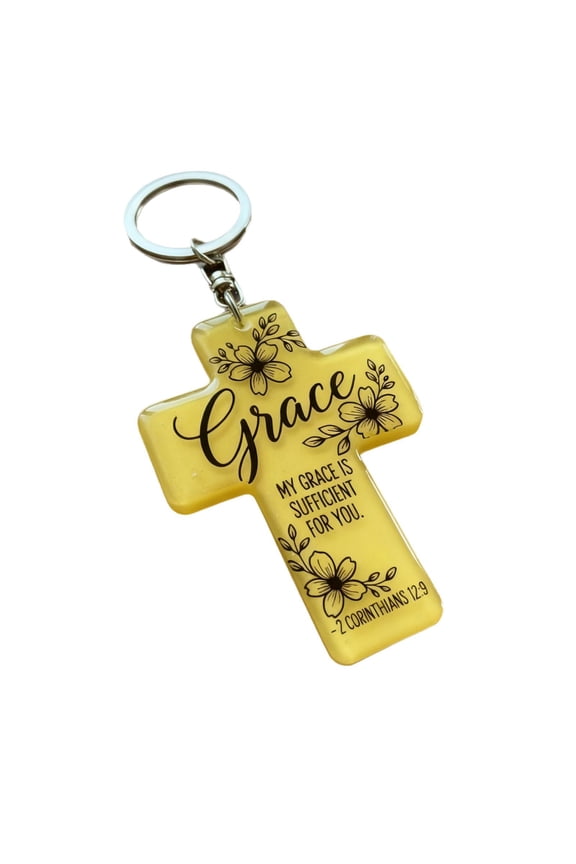 Ruanlalo Acrylic Keychain Inspirational Scripture Ten-Shaped Pendant Keyring Religious Christian Faith Gift for Men Women