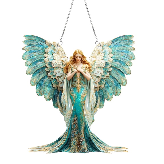 Ruanlalo Angel Girl Acrylic Suncatcher Stained Glass Effect Window Car Hanging Ornament Garden Sun Catcher Panel for Indoor Outdoor Decor