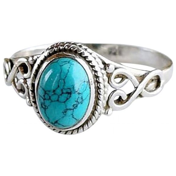 Ruanlalo Antique Turquoise Natural Gemstone Bride Wedding Engagement Vintage Ring Gift US 9