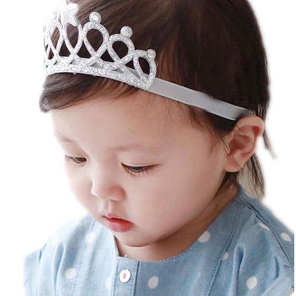 Ruanlalo Baby Girl Adjustable Crown Headband Head Turban Elastic Hair Band Headwear Silver