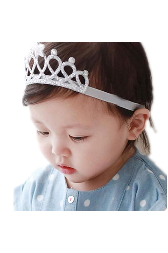 Baby Girl Adjustable Crown Headband Head Turban Elastic Hair Band Headwear Silver