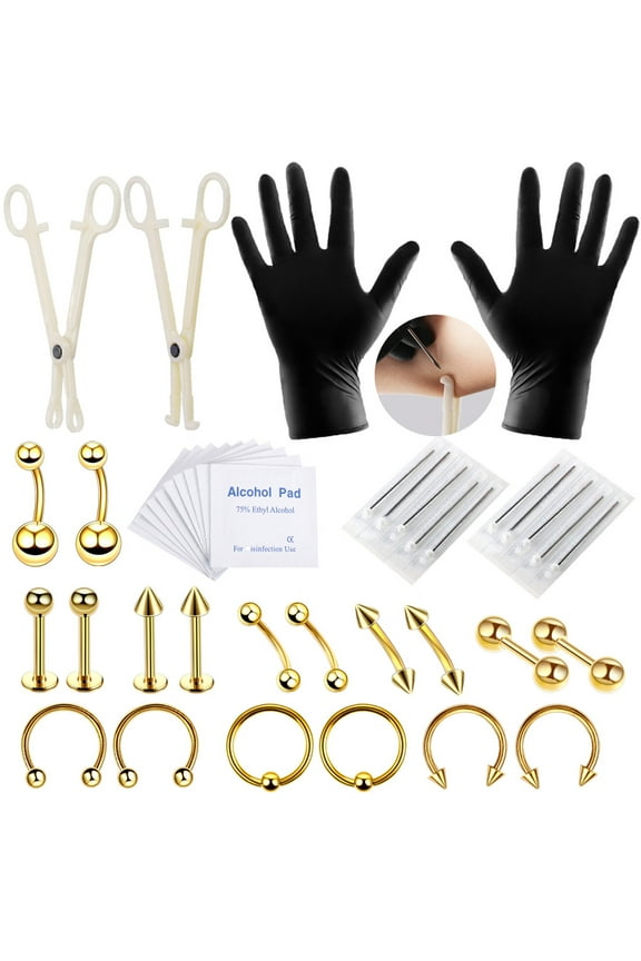 Body Piercing Stud Kit,42Pcs 8mm Tattoo Tools Kit Lip Eyebrow Ear Stud Belly Button Ring Body Piercing