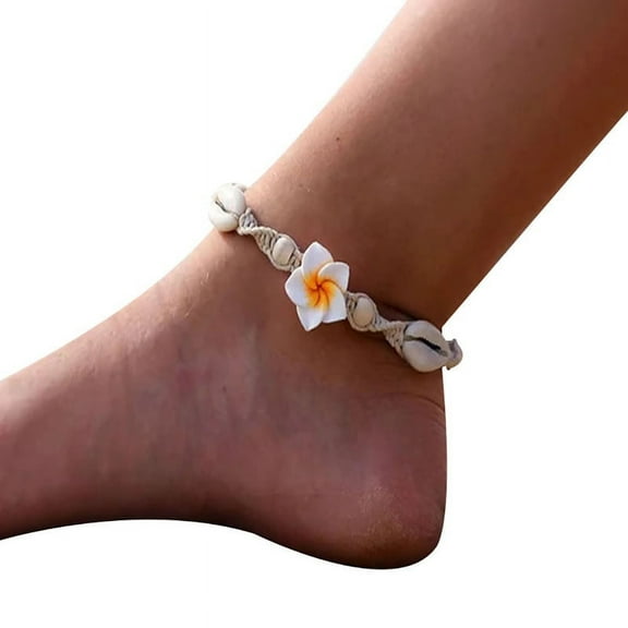 Ruanlalo Bohemian Woven Shell Flower Ankle Bracelet Handmade Women Beach Foot Jewelry 2#