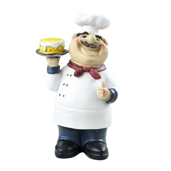Ruanlalo Cartoon Chef Figurine Hand-Painted Holding Fruit Plate Cake Noodles Spoon Chef Statue Sculpture Home Kitchen Dining Room Decoration Ornament