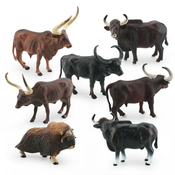 Ruanlalo Cattle Model,Cattle Figurine Realistic Water Buffalos Bull Cow Muskox Miniature Solid Model Early Learning Educational Toy Wild Animal Statue Model Desktop Ornament Model Gift