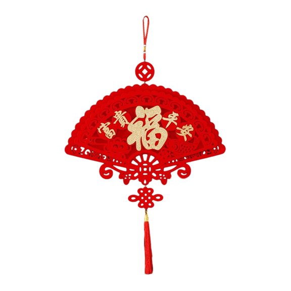 Ruanlalo Chinese New Year Decoration Red Fu Character 3D Fan Shaped Hanging Pendant with Tassel for Spring Festival Wall Window Decor