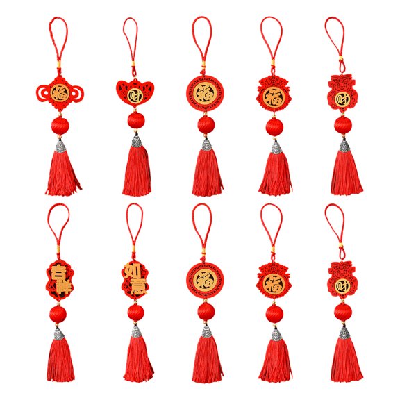 Ruanlalo Chinese New Year Decoration Traditional Red Hanging Ornament Lucky Fu Pendant with Tassel for Spring Festival Home Office Car Tree Decor