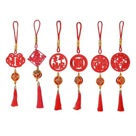 Ruanlalo Chinese New Year Decorations Wooden Plaque Ornaments with Tassels Red Lucky Fu Pendant for Indoor Bonsai Plants Spring Festival Home Office Decor