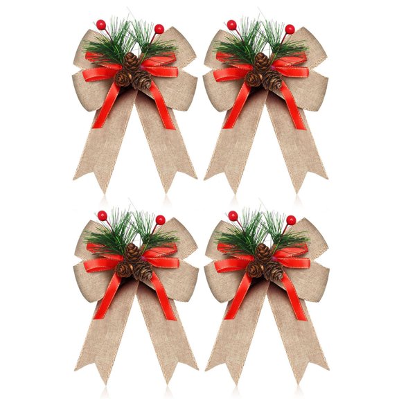 Ruanlalo Christmas Bows with Pine Cones Pine Needles Buffalo Plaid Ribbon Bows Christmas Tree Wreath Decoration for Gift Wrapping