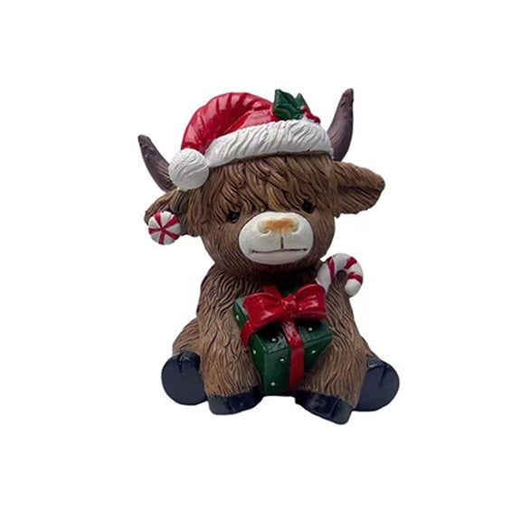 Ruanlalo Christmas Highland Cow Figurine Resin Santa Tree Scottish Statue for Xmas Home Garden Kitchen Office Tiered Tray Table Decor