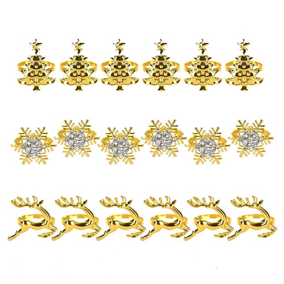 Ruanlalo Christmas Napkin Rings Alloy Snowflake Elk Tree Napkin Holders Decorative Napkin Rings for Holiday Dining Table Decoration