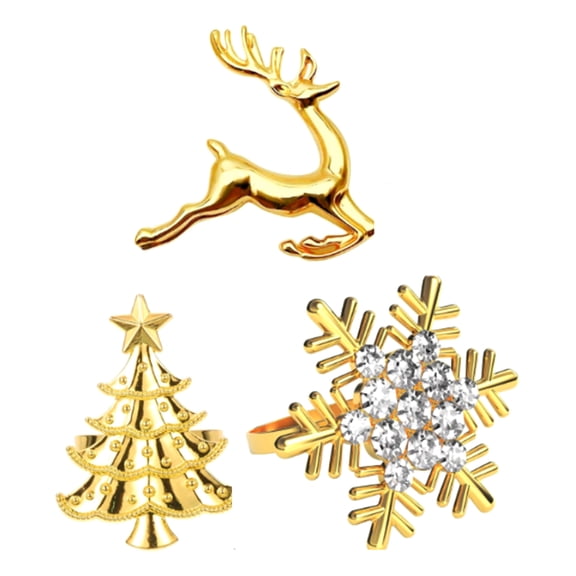 Ruanlalo Christmas Napkin Rings Alloy Snowflake Elk Tree Napkin Holders Decorative Napkin Rings for Holiday Dining Table Decoration